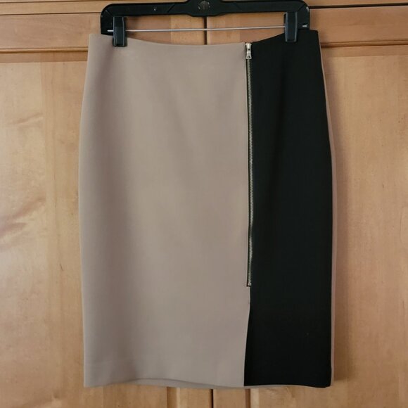 Ann Taylor Black & Tan Color Block Zipper Detail Pencil Skirt - 6 - Picture 3 of 7
